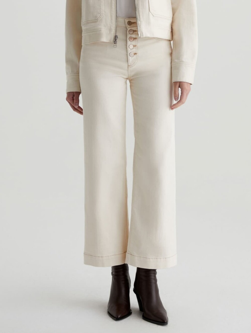 NEW AG Adriano Goldschmied Saige Wide Leg Crop Mid-Rise In White Oat Size 28